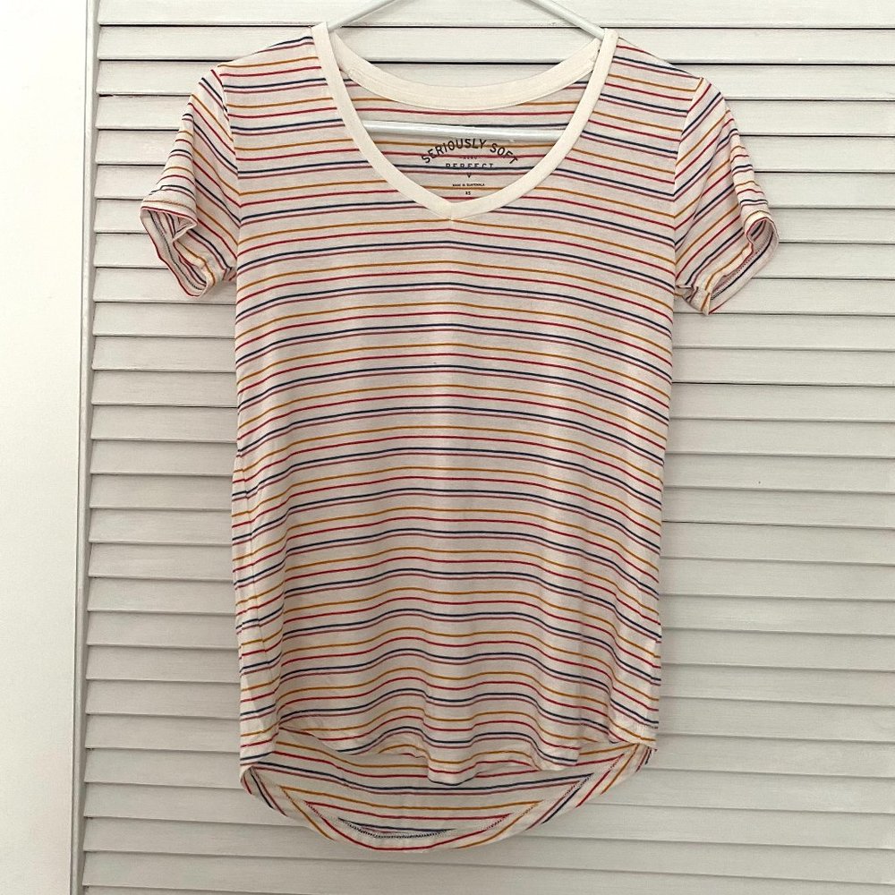 Aeropostale Seriously Soft Striped V-Neck Tee